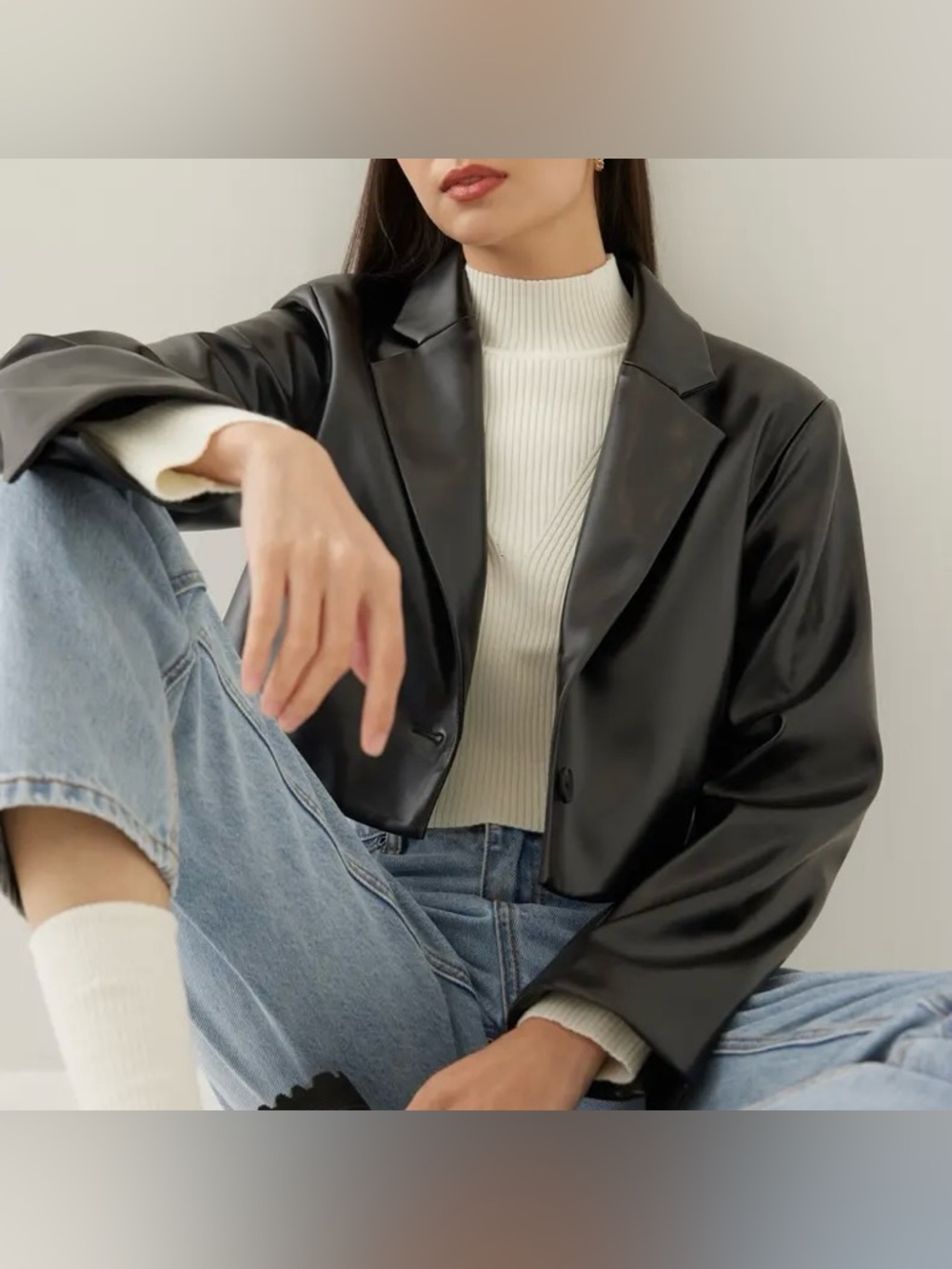 Love Bonito Reagan Pleather Crop Blazer